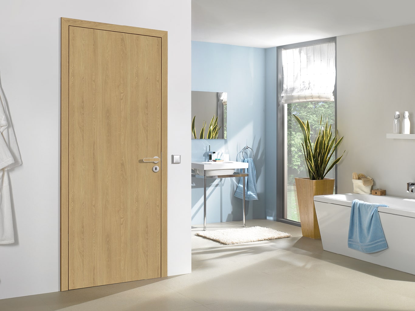 Eiche Natur, stumpf, Zarge smart2Kante 60mm, Drücker -Plug in- Edelstahloptik